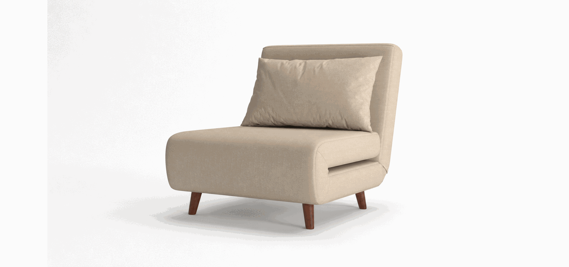 Beige convertible chair transforming into a lounge chair and bed